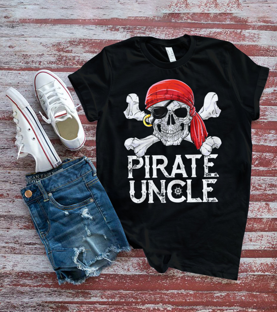 Pirate Uncle Skull Crossbones Jolly Roger Bandana Eyepatch T-Shirt