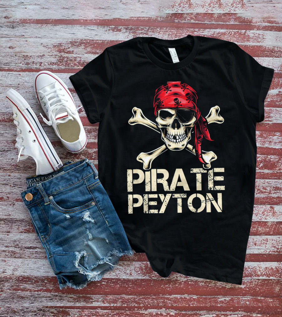PIRATE PEYTON Skull Crossbones Red Bandana Birthday Personalize T-Shirt