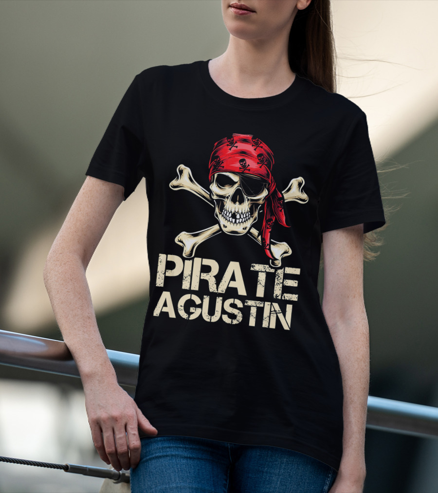 PIRATE AGUSTIN Skull With Crossbones Red Bandana Birthday Fun T-Shirt