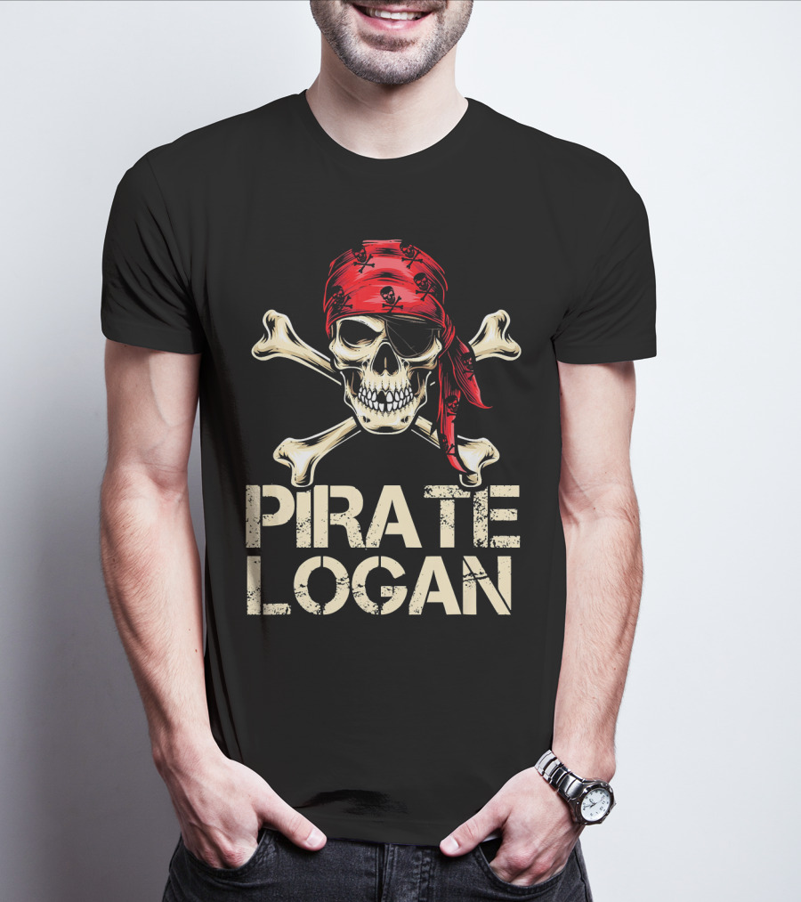 PIRATE LOGAN Skull And Crossbones Red Bandana Birthday T-Shirt