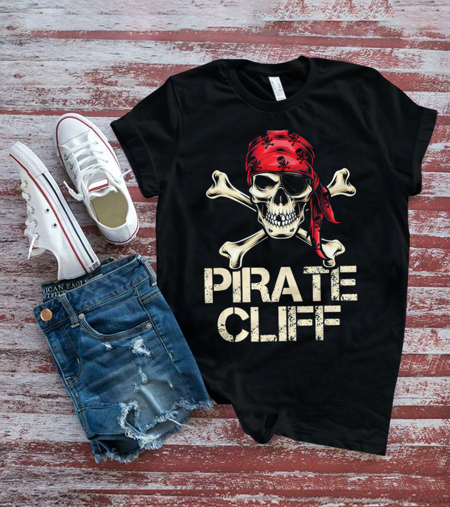 PIRATE CLIFF Skull And Crossbones Red Bandana T-Shirt