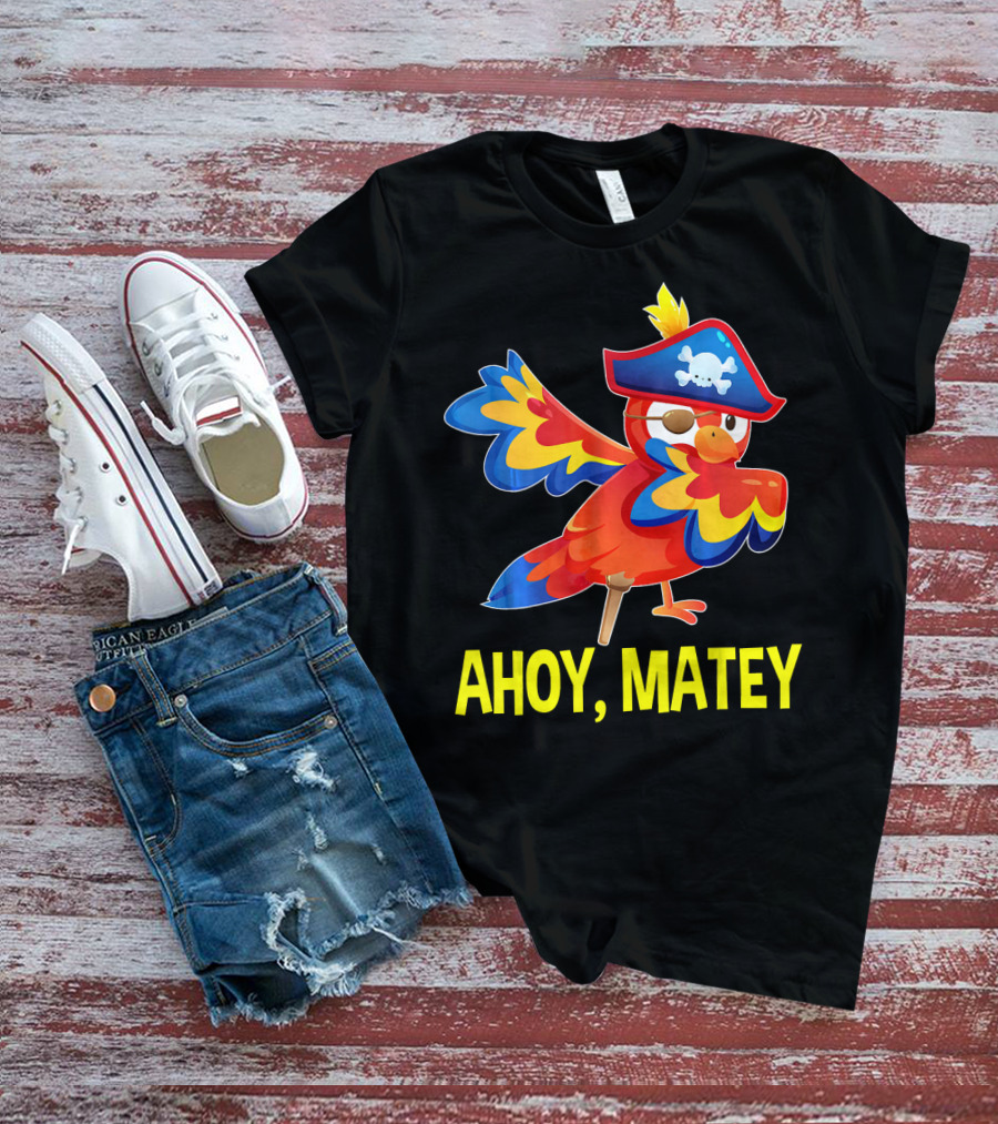 Ahoy Matey Dabbing Parrot With Pirate Hat And Skull Emblem T-Shirt
