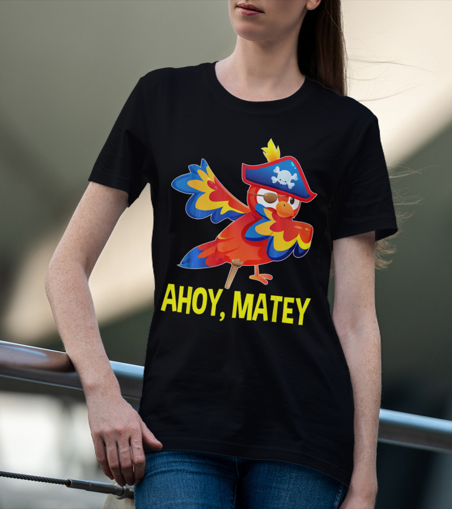 Ahoy Matey Dabbing Parrot With Pirate Hat And Skull Emblem T-Shirt