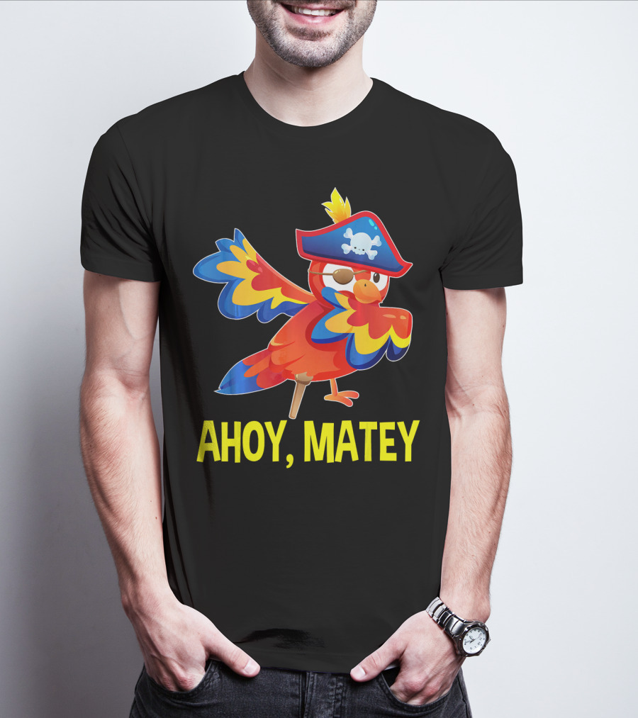 Ahoy Matey Dabbing Parrot With Pirate Hat And Skull Emblem T-Shirt