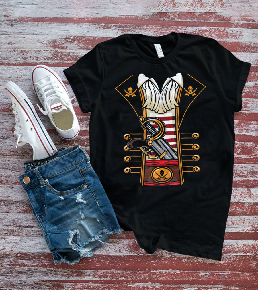 Pirate Buccaneer Halloween Costume With Sword And Pistol Elements T-Shirt