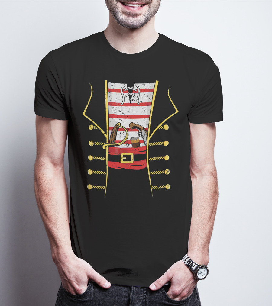 Distressed Pirate Costume With Sword And Gun Halloween Pirate T-Shirt