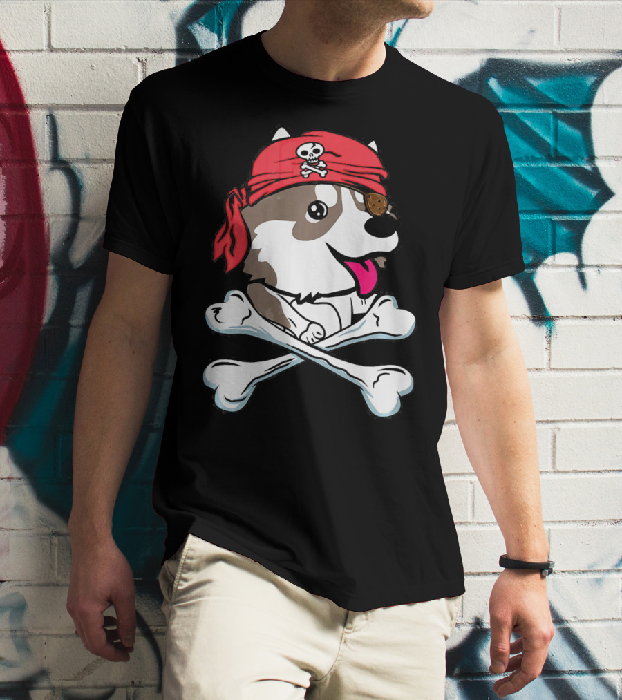 Husky Pirate Halloween Dog Crossbones Hat T-Shirt