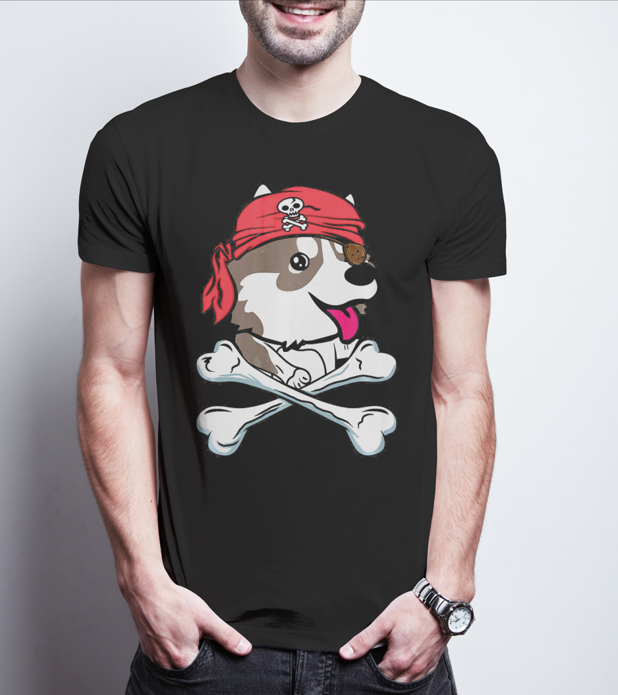 Husky Pirate Halloween Dog Crossbones Hat T-Shirt