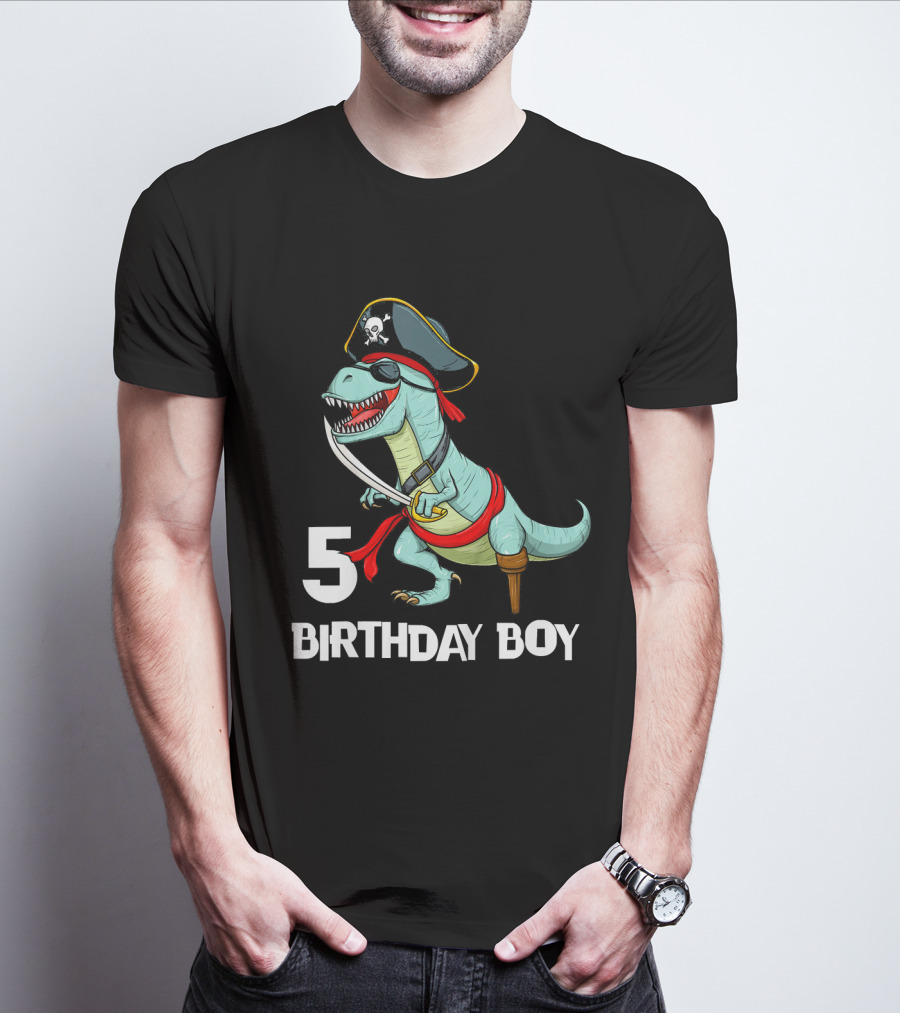 5 Birthday Boy Kids Pirate Dinosaur Rex Tyrannosaurus T-Shirt