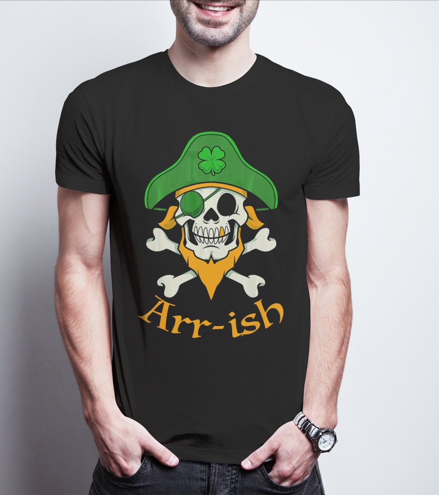 Arr-ish Pirate Skull With Shamrock Hat For St Patrick's Day T-Shirt