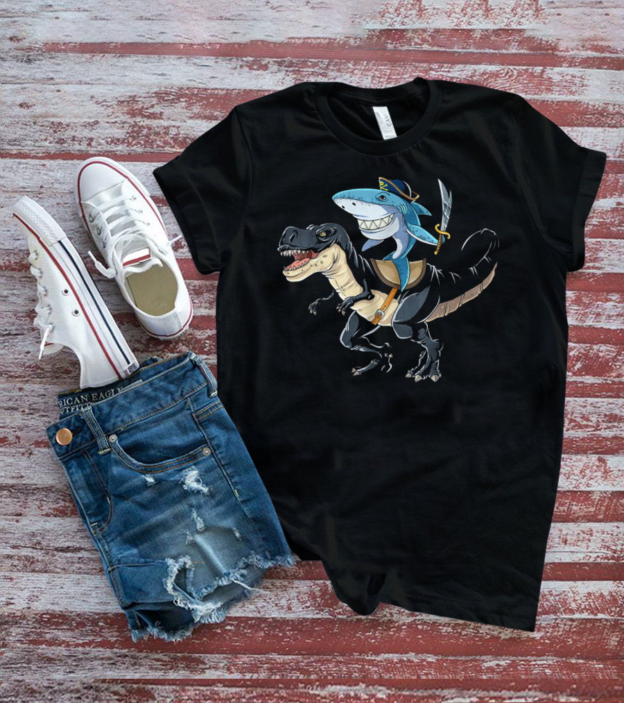Pirate Shark Riding Dinosaur T-Shirt