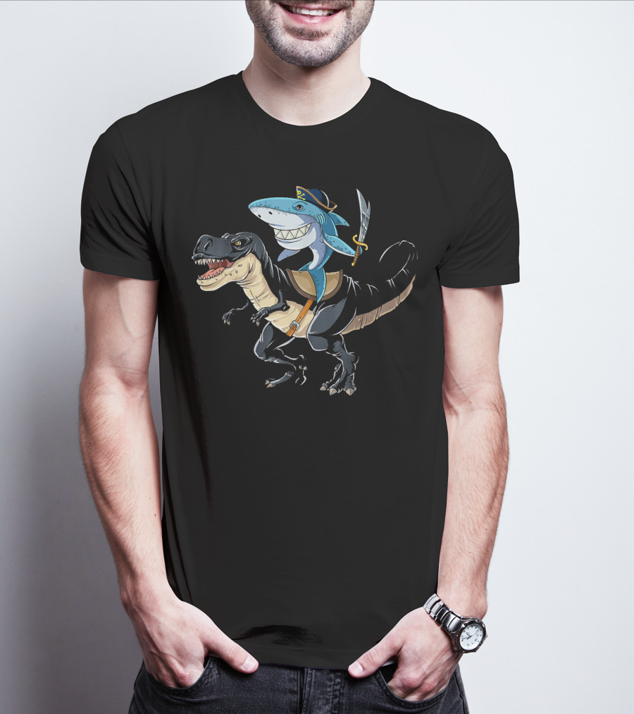 Pirate Shark Riding Dinosaur T-Shirt