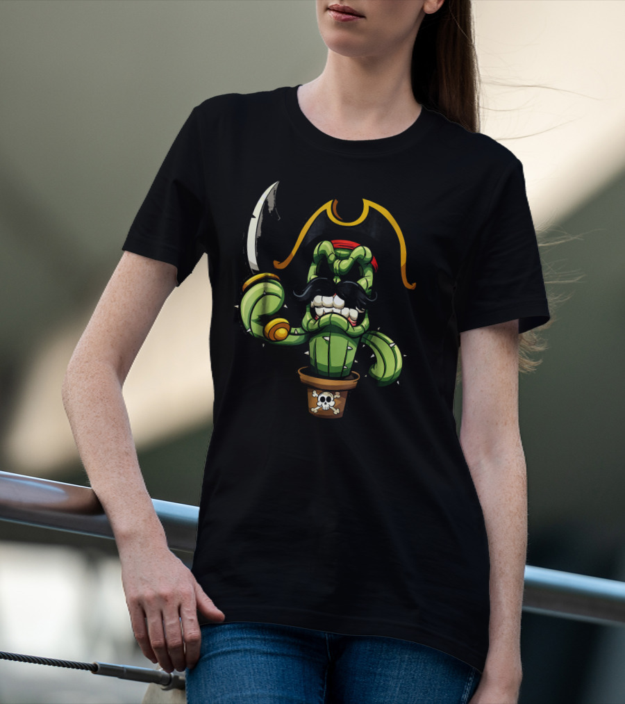 Pirate Cactus With Mustache And Sword T-Shirt