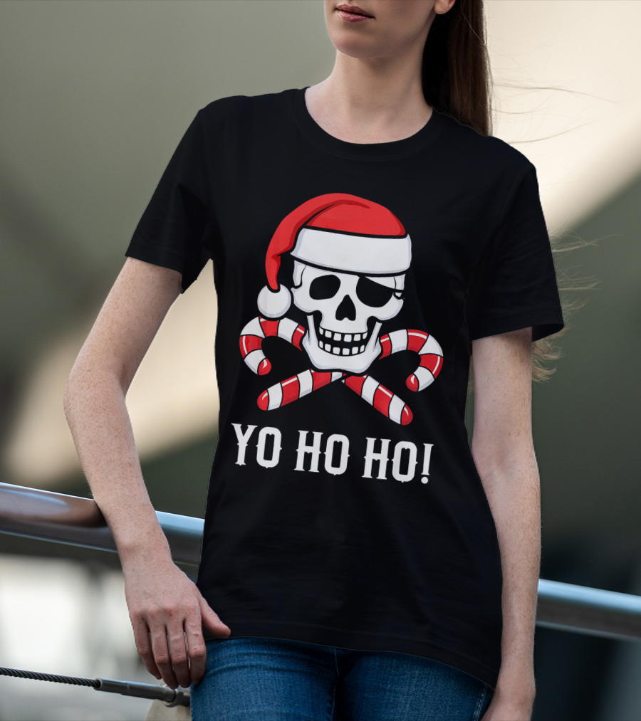 Yo Ho Ho Santa Pirate Skull Candy Canes T-Shirt