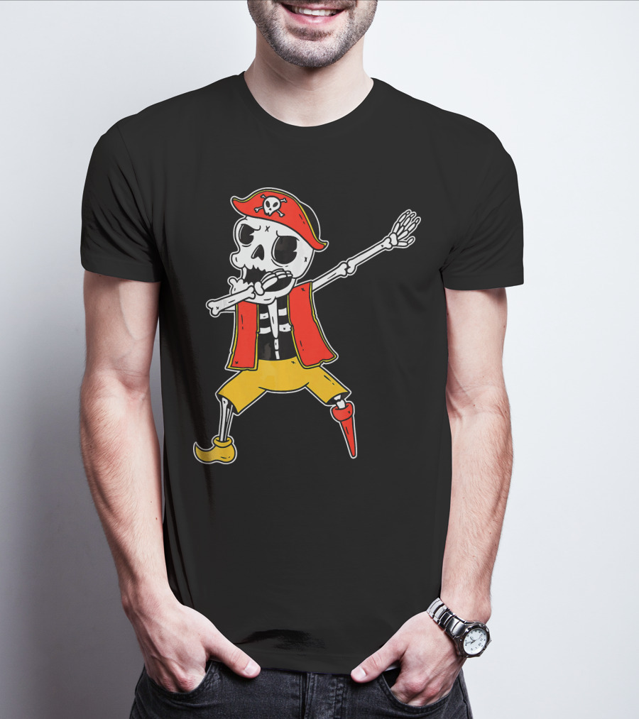 Dabbing Skeleton Pirate Skull And Crossbones Hat T-Shirt