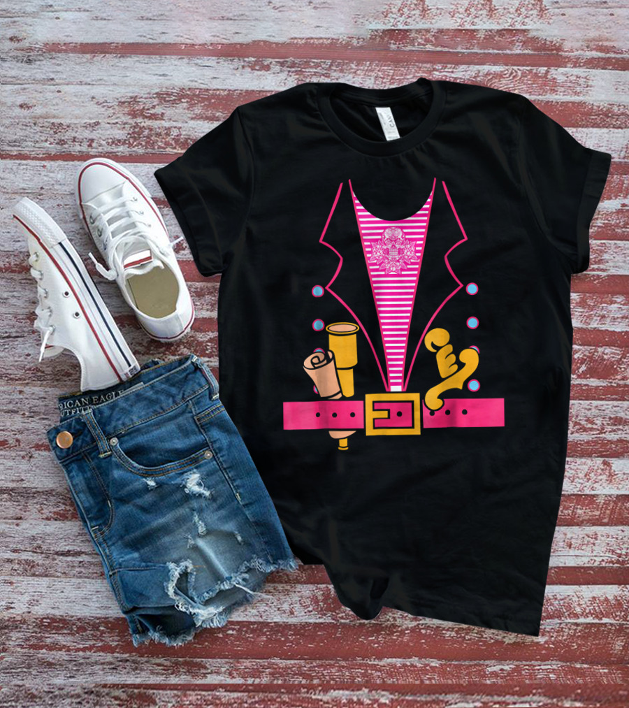 Ladies Pirate Costume Stripes Skulls Sash Spyglass Sword Belt T-Shirt