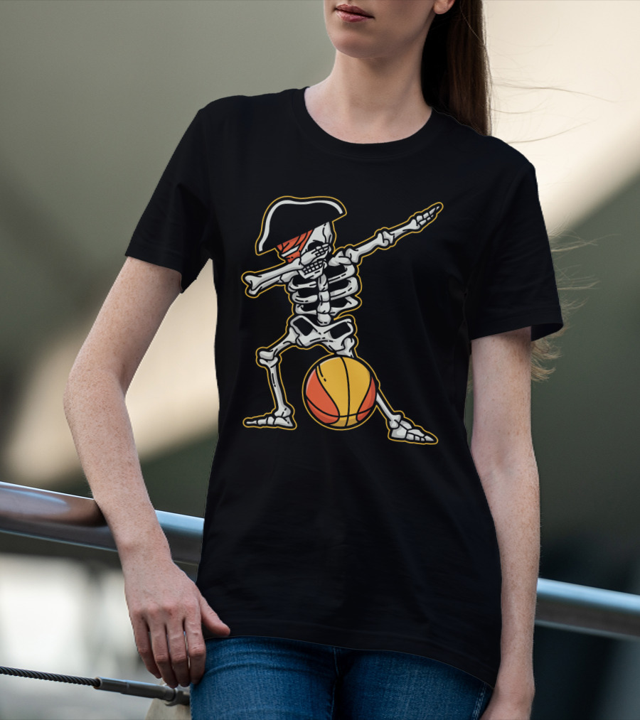 Skeleton Pirate Dabbing With Basketball Cool T-Shirt