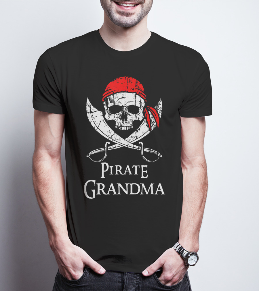 Pirate Grandma Skull Bandana Crossed Swords Flag T-Shirt