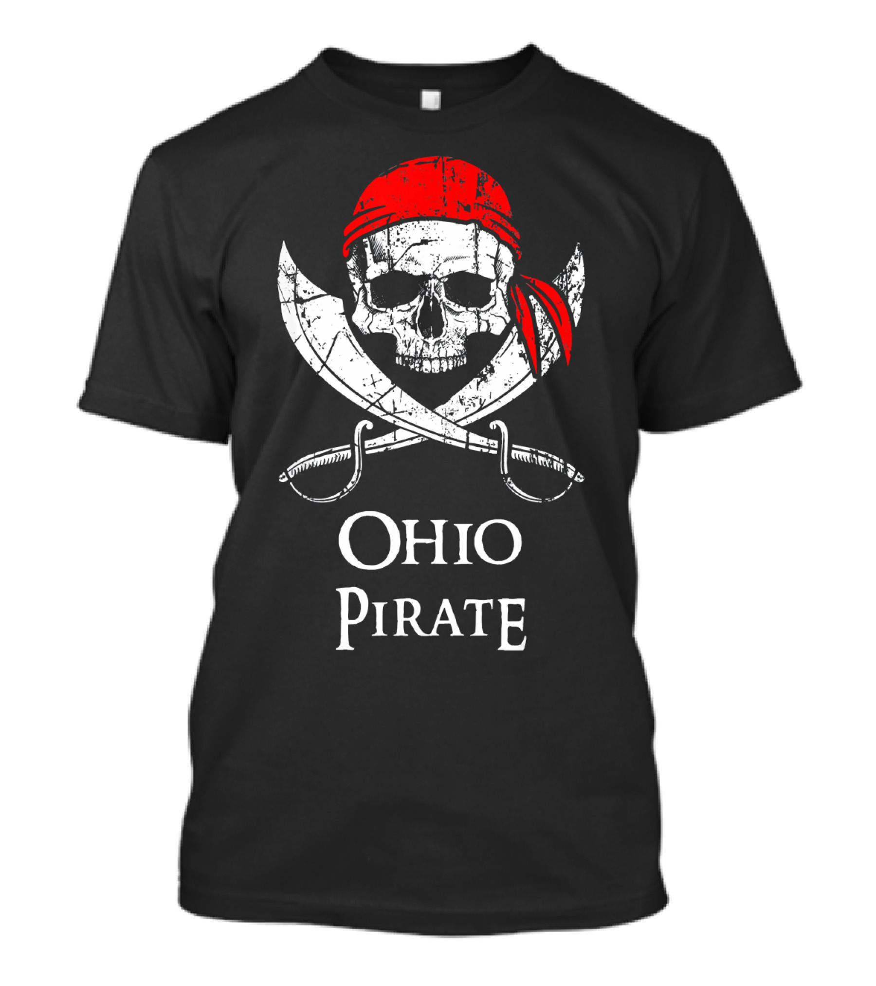 Ohio Pirate Skull Red Bandana Crossed Swords T-Shirt