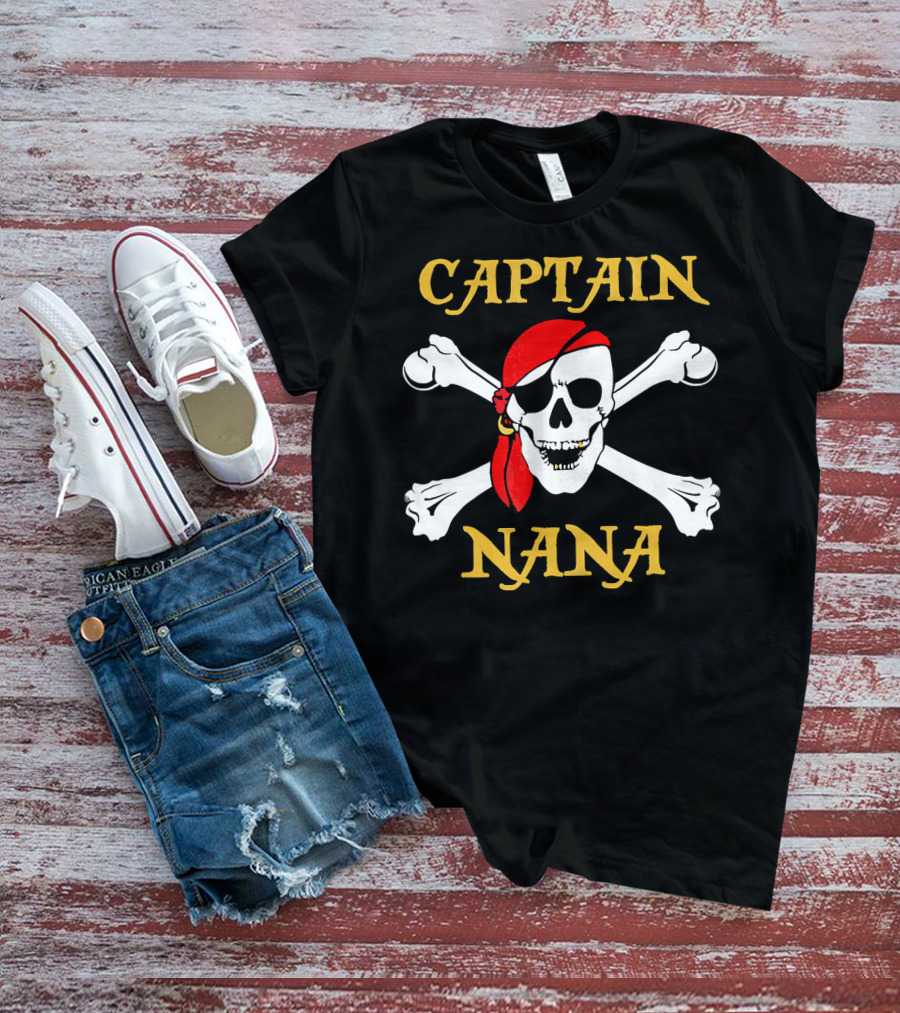 Captain Nana Pirate Skull With Red Bandana T-Shirt