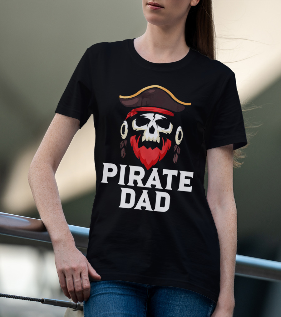 Pirate Dad Skull Captain Boating Red Beard Hat T-Shirt