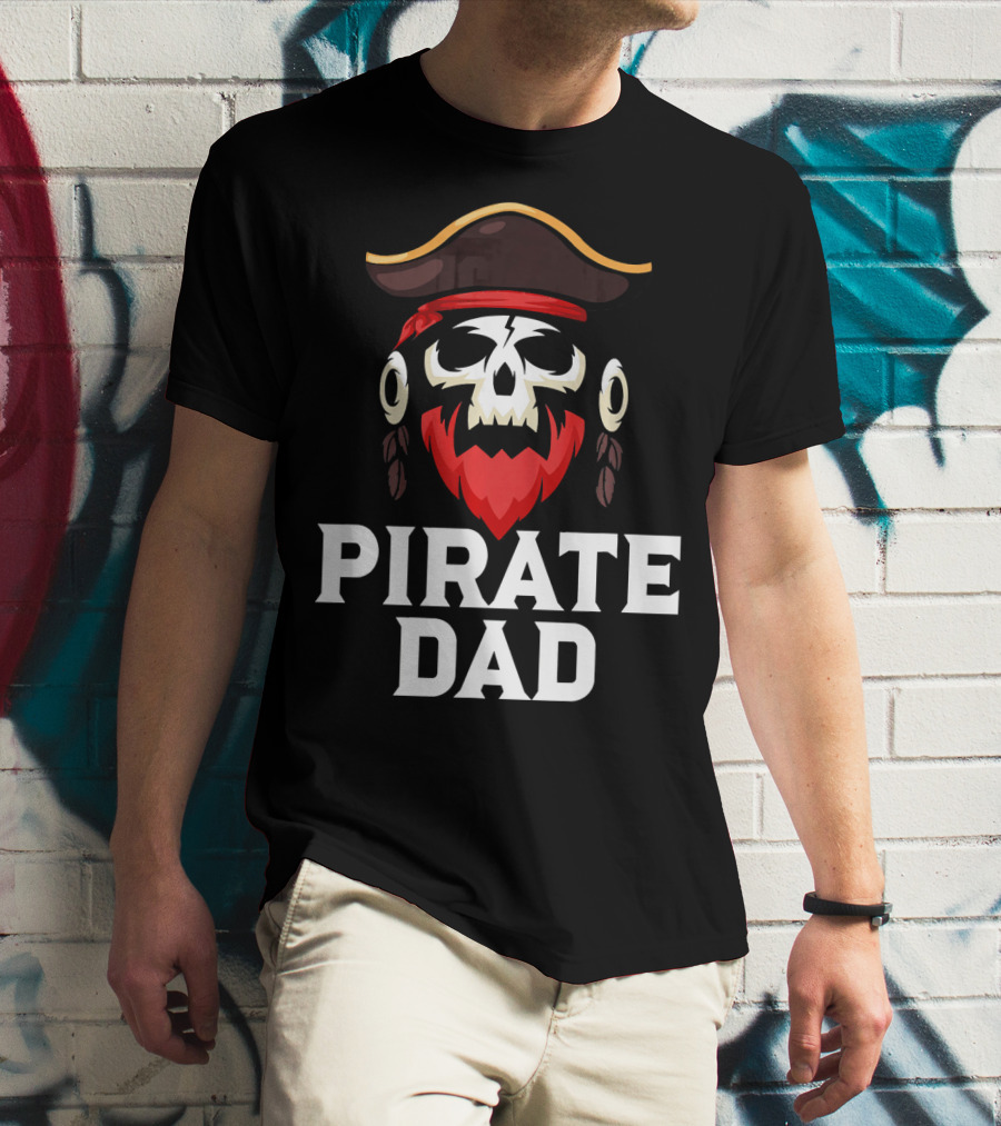 Pirate Dad Skull Captain Boating Red Beard Hat T-Shirt