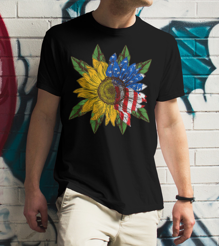 Hippie Peace American Flag Sunflower T-Shirt
