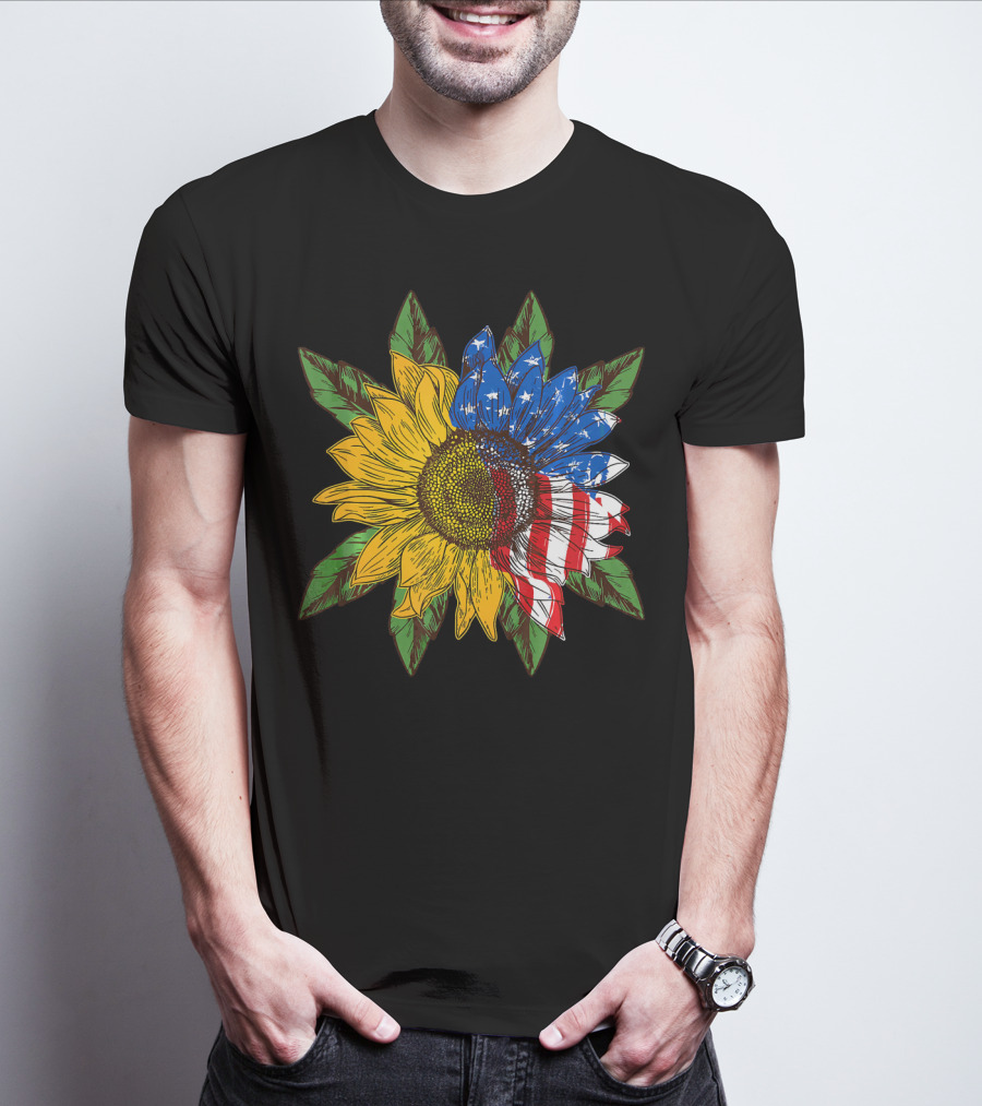 Hippie Peace American Flag Sunflower T-Shirt
