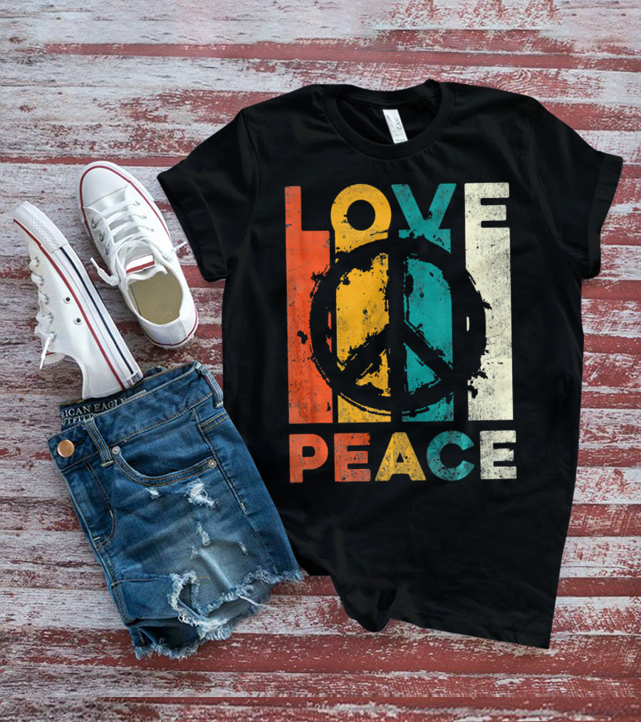 Love Peace Retro 60s 70s Vibe With Tie Dye Peace Sign T-Shirt