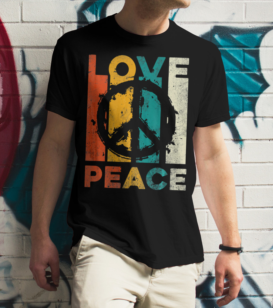 Love Peace Retro 60s 70s Vibe With Tie Dye Peace Sign T-Shirt