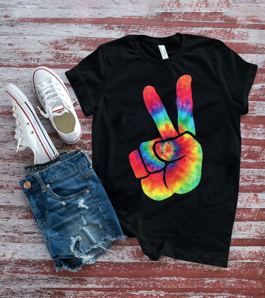 Hippie Peace Tie Dye Colortone V Sign T-Shirt