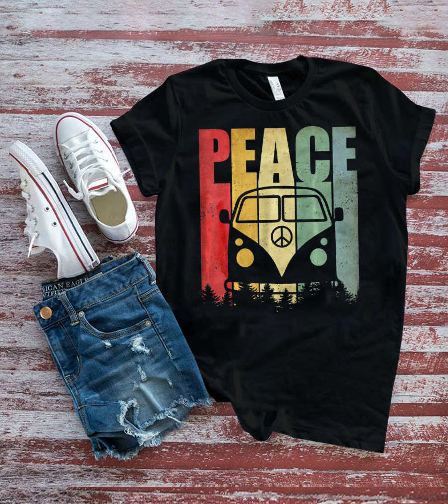 PEACE Retro Van Red Yellow Blue Forest T-Shirt