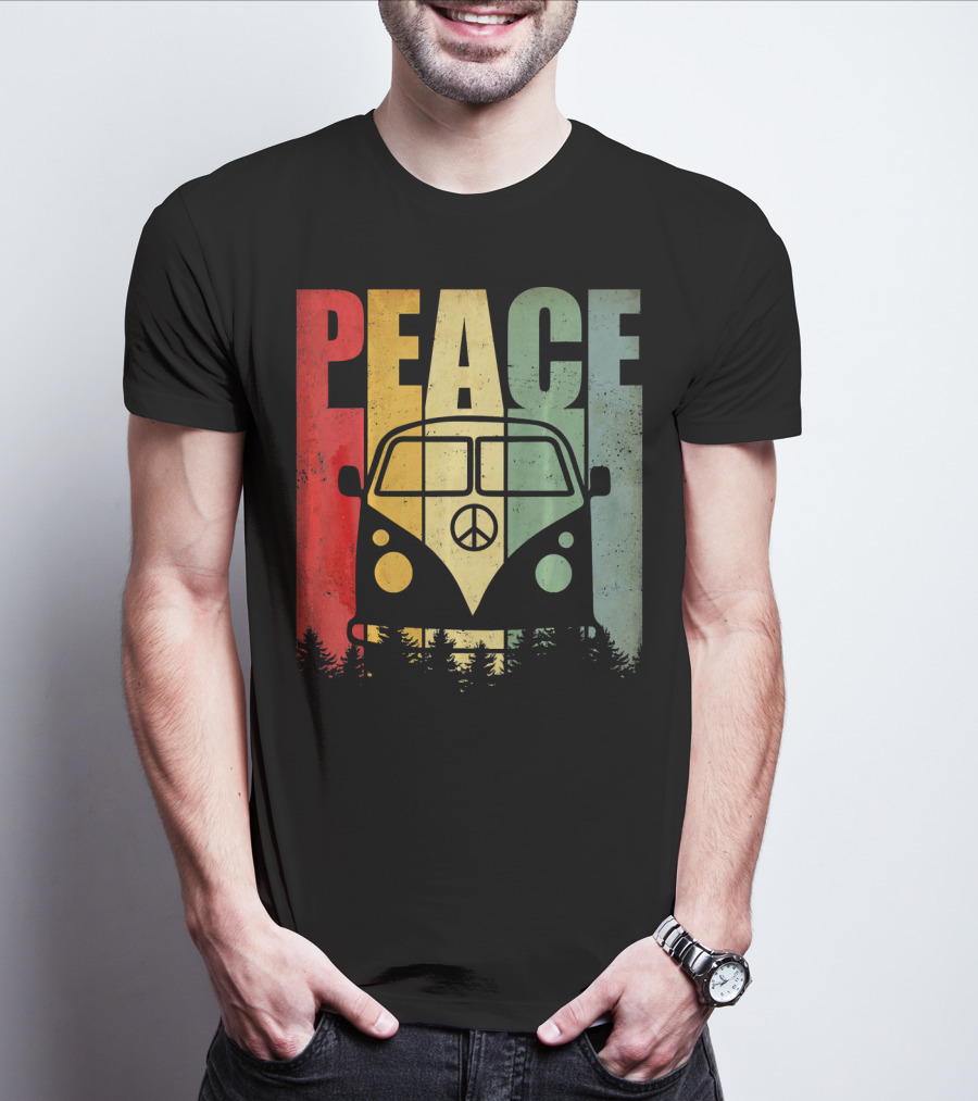 PEACE Retro Van Red Yellow Blue Forest T-Shirt