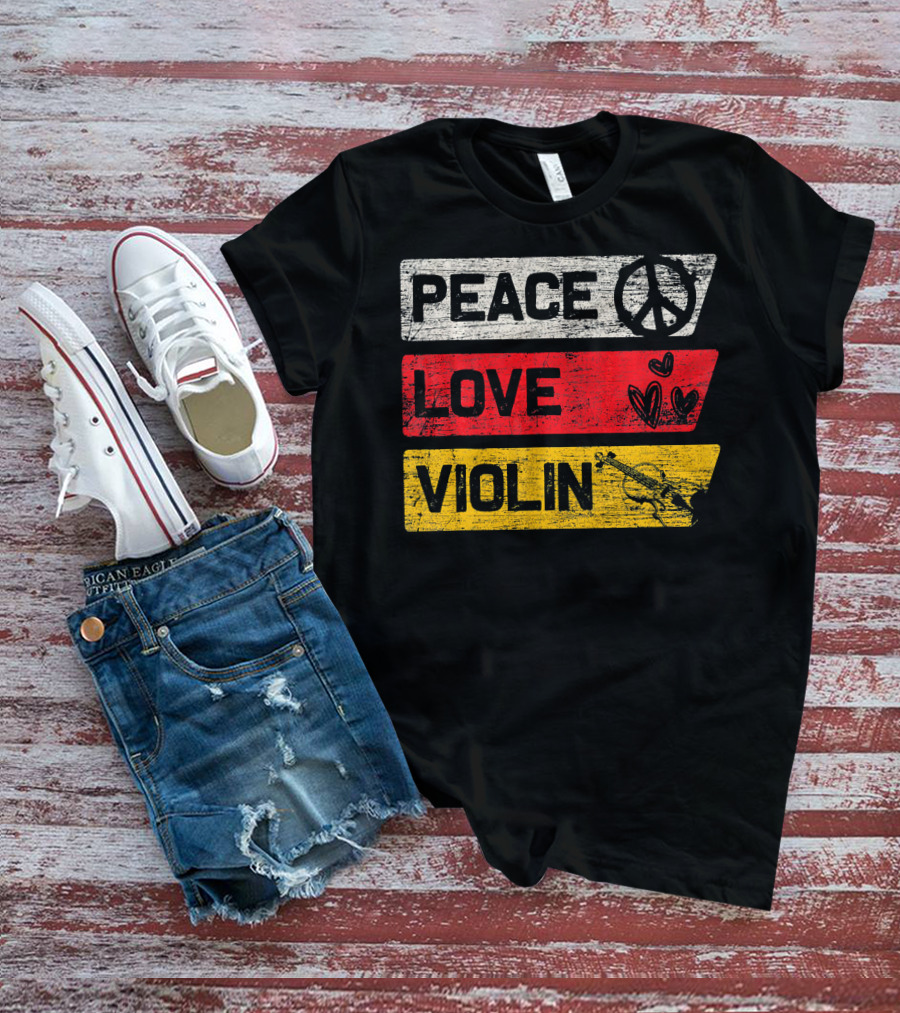 Peace Sign Love Hearts Violin T-Shirt