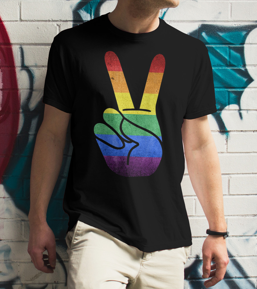 LOVE Rainbow Peace Sign Gay Pride Love T-Shirt