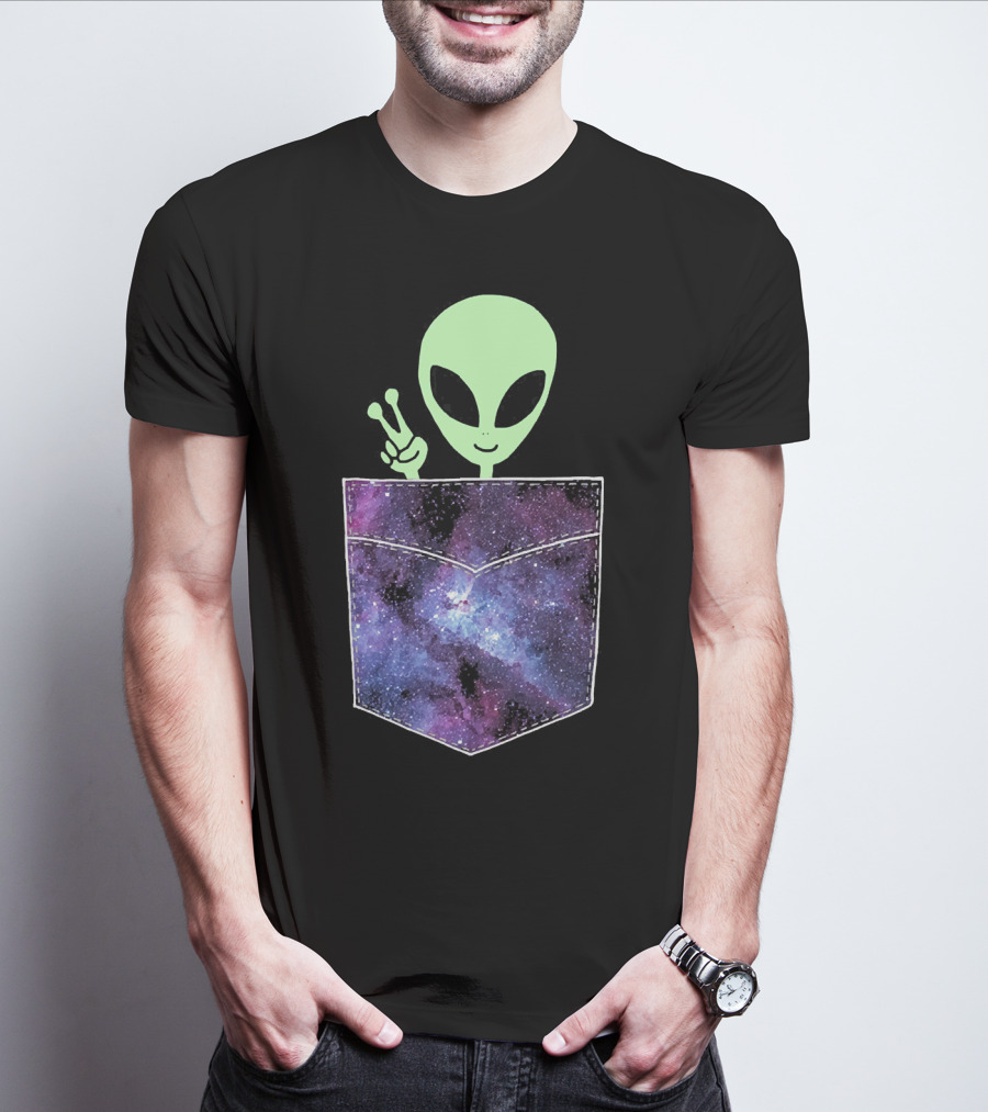 Alien Peace Sign Galaxy Pocket UFO Cos T-Shirt