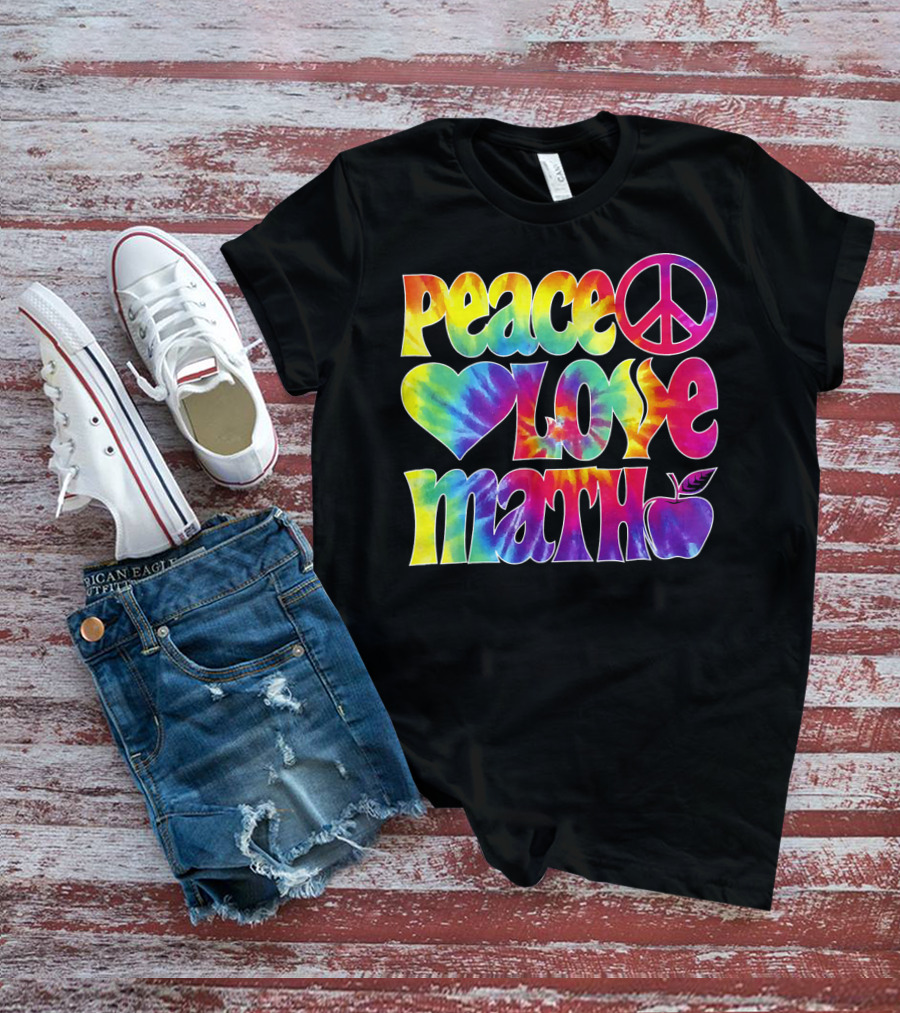 Peace Love Math Teacher Tie-Dye Symbols T-Shirt