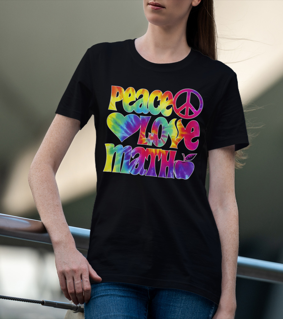 Peace Love Math Teacher Tie-Dye Symbols T-Shirt