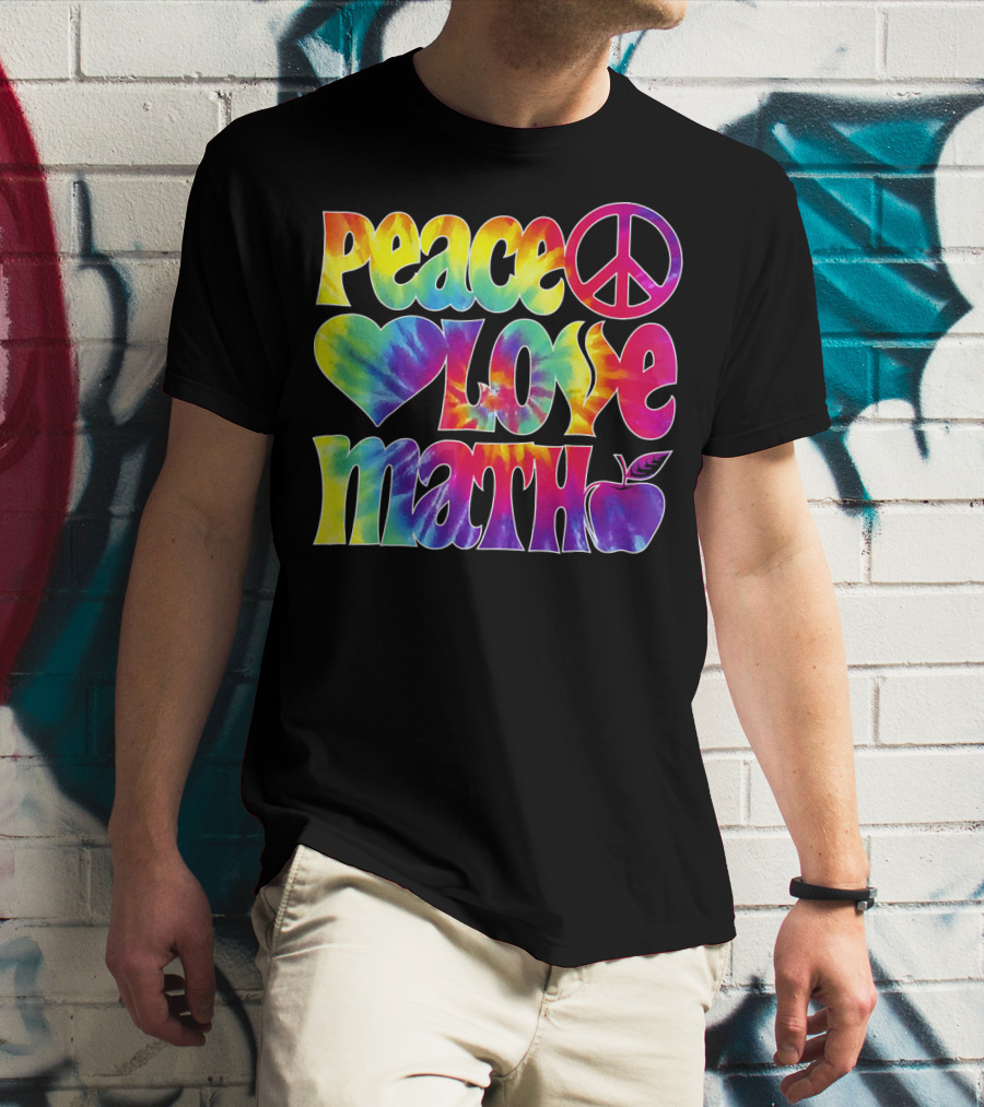 Peace Love Math Teacher Tie-Dye Symbols T-Shirt