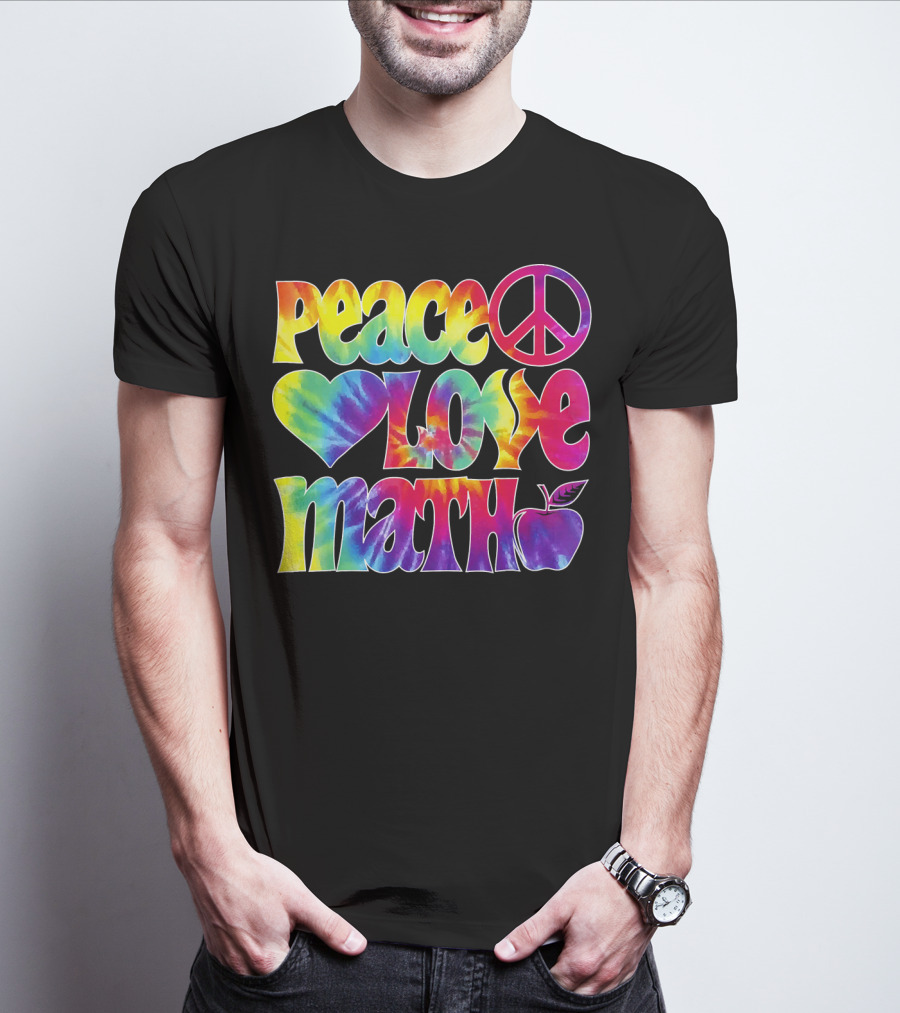 Peace Love Math Teacher Tie-Dye Symbols T-Shirt