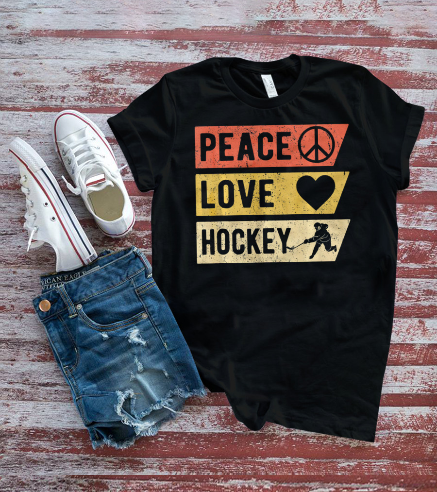 Peace Love Hockey Vintage Sports Lover T-Shirt