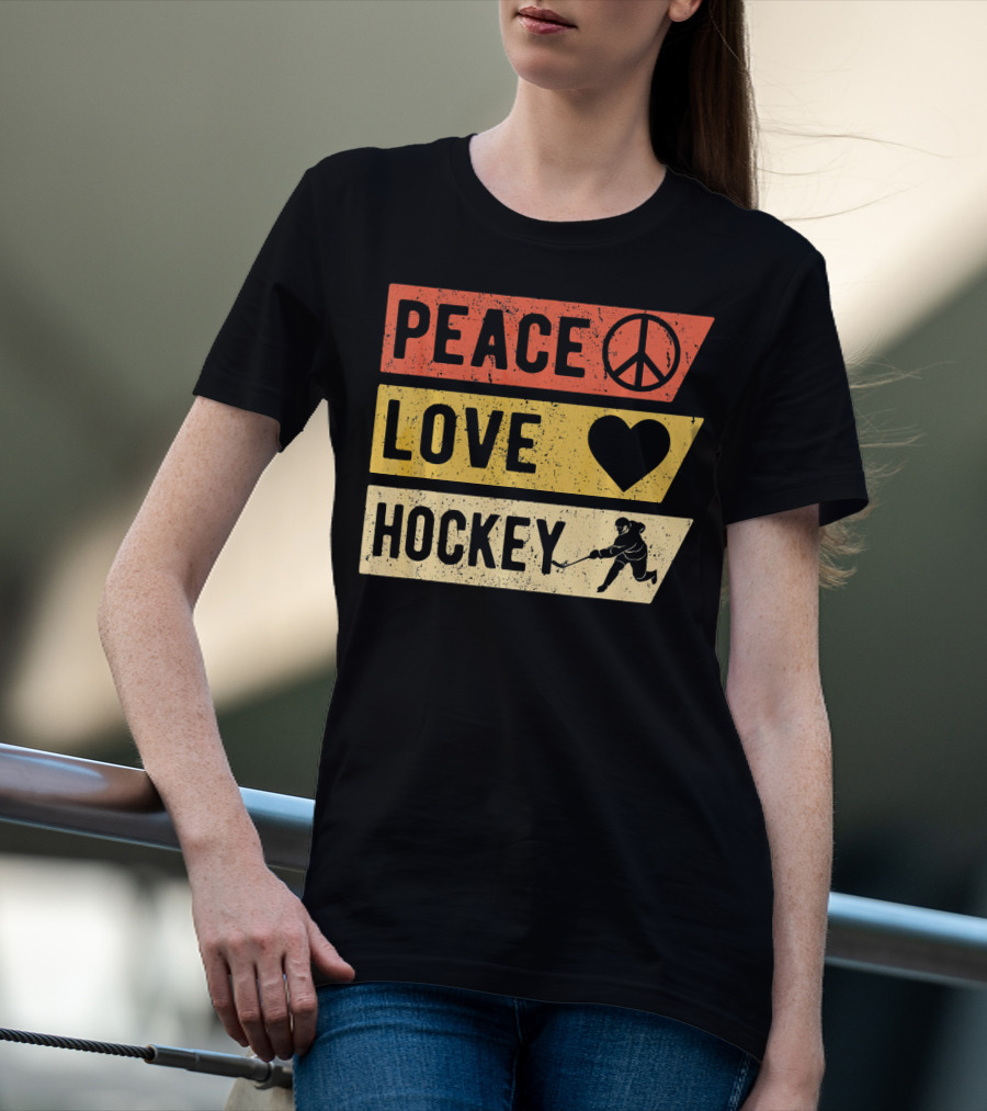 Peace Love Hockey Vintage Sports Lover T-Shirt