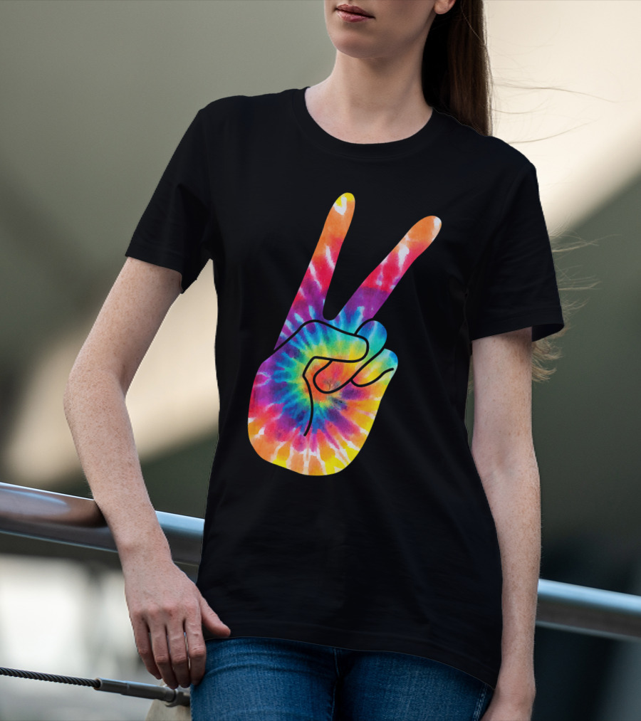 World Peace Tie-Dye V Hand Sign 60s 70s Retro T-Shirt