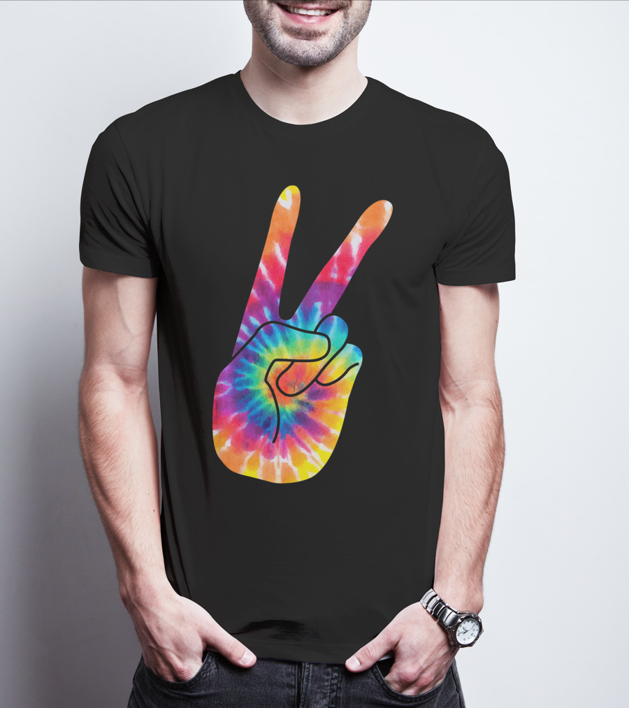 World Peace Tie-Dye V Hand Sign 60s 70s Retro T-Shirt