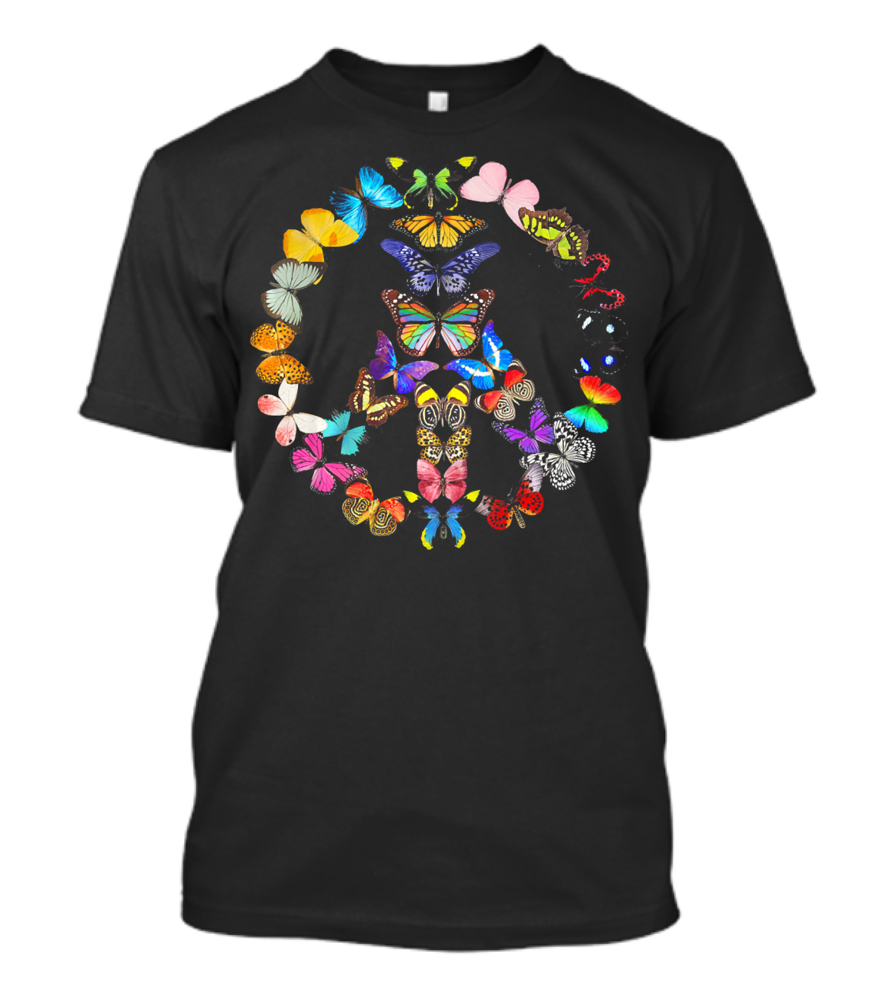 Peace Sign Butterflies 1960s Vibes Rainbow Colors T-Shirt