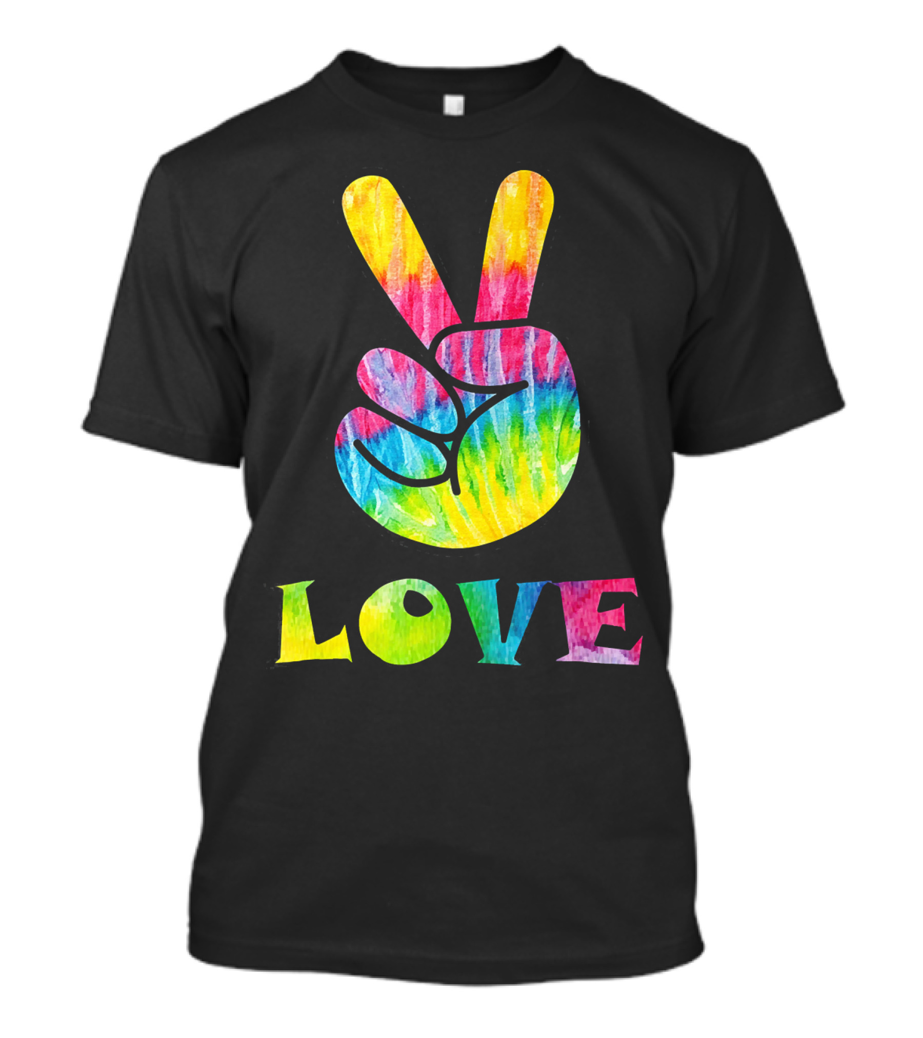 Love Tye Dye Peace Sign Rainbow Hand T-Shirt