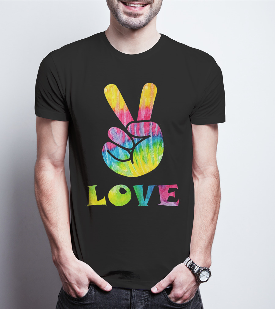 Love Tye Dye Peace Sign Rainbow Hand T-Shirt