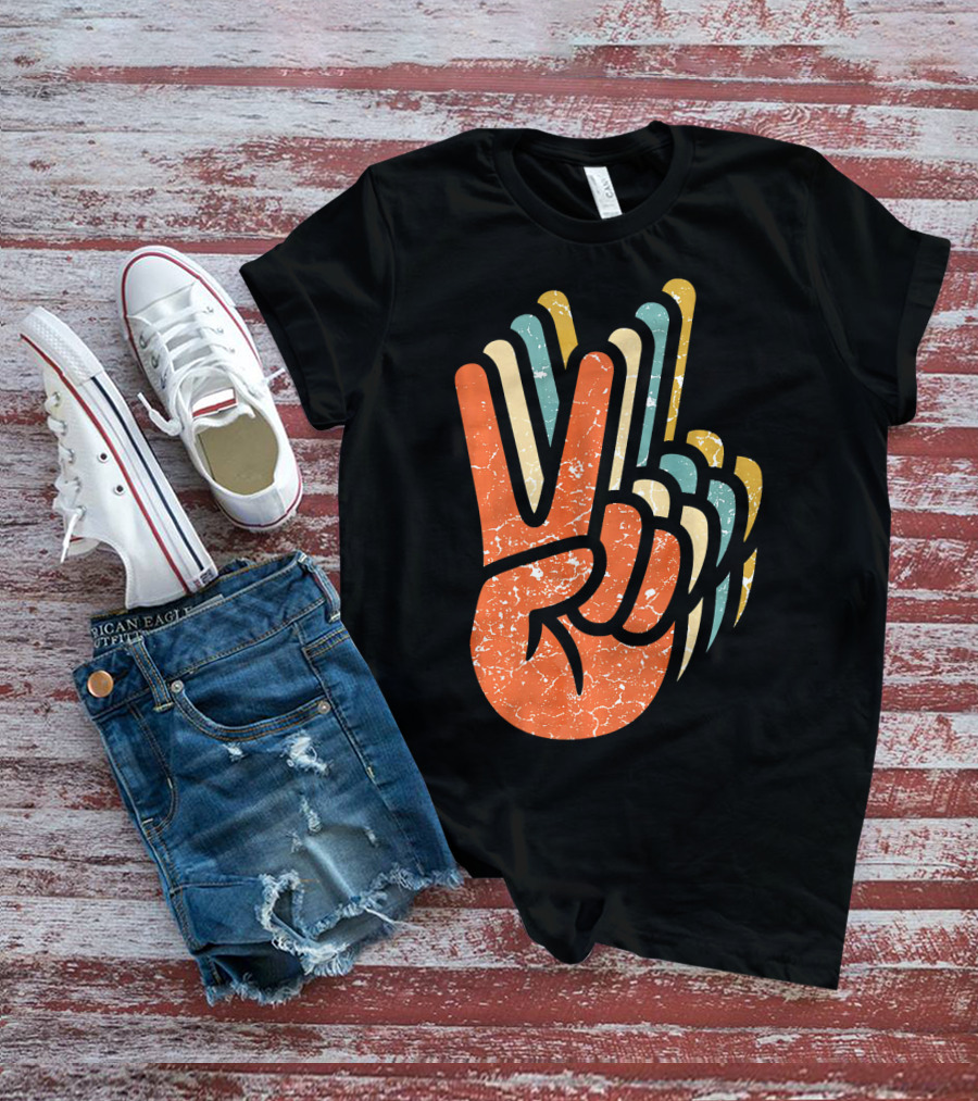 Hippie Peace Vintage 60s 70s Tie Dye Style Retro Hand Sign T-Shirt