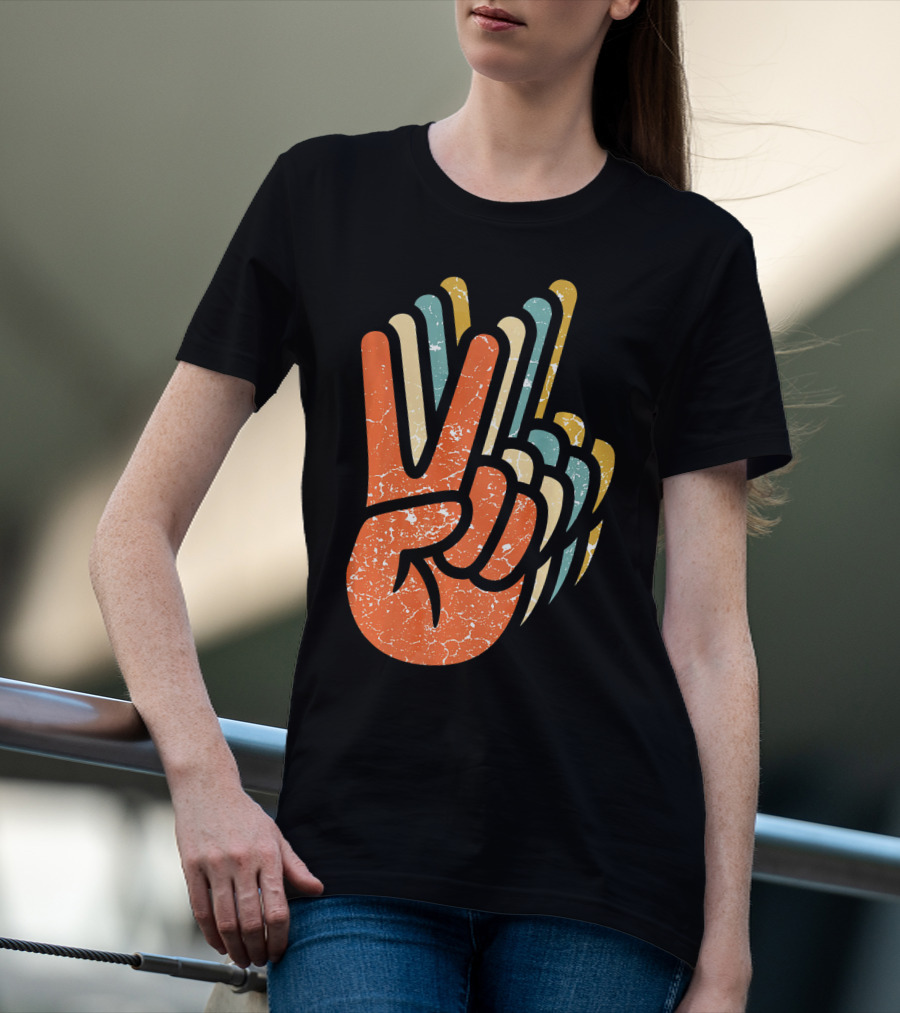 Hippie Peace Vintage 60s 70s Tie Dye Style Retro Hand Sign T-Shirt