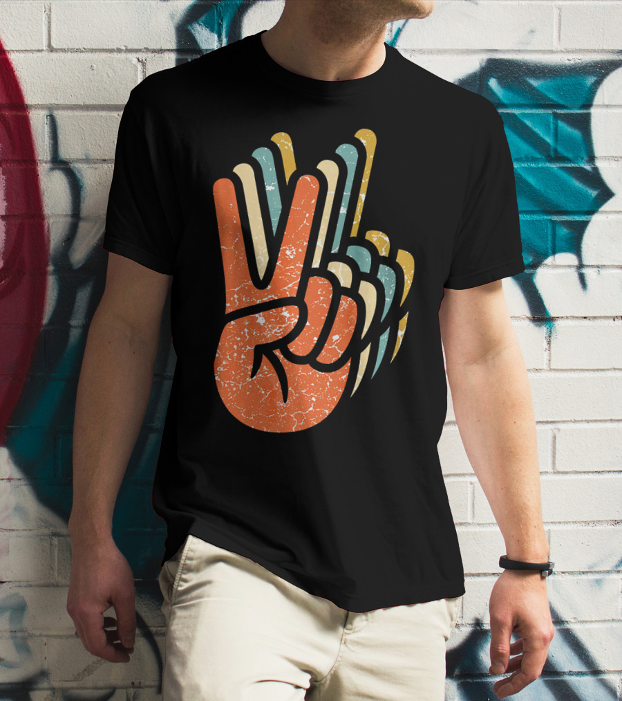Hippie Peace Vintage 60s 70s Tie Dye Style Retro Hand Sign T-Shirt